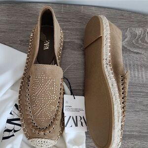 ZARA NEW WOMEN'S SPLIT ESPADRILLES JUTE SOLIS SIZE 6 BROWN